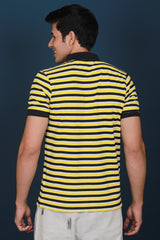 Men's White/Yellow/Black Striped Pique Polo T-shirt