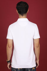 Men's White Enzyme Wash Pique Polo T-shirt