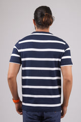 Men's Navy/White striped round neck t-shirt