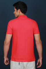 Men's Coral Lycra Pique Polo T-shirt