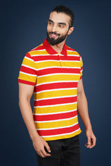 Men's Red/White/Yellow single jersey polo t-shirt