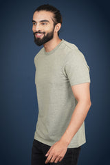 Men's Olive Melange Lycra Single Jersey Round Neck T-shirt