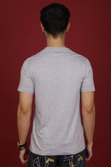 Men's Grey Melange Pima Cotton Single Jersey Round Neck T-shirt with Logo