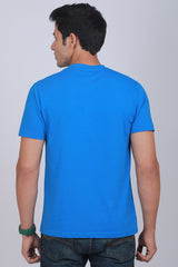 Men's Blue Printed Single Jersey Round Neck T-shirt