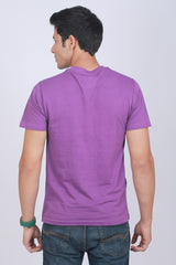 Men's Purple Printed Single Jersey Round Neck T-shirt