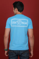 Men's Blue Single Jersey Printed Round Neck T-shirt With Pocket