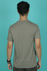 Men's Olive Melange Round Neck T-shirt with Logo