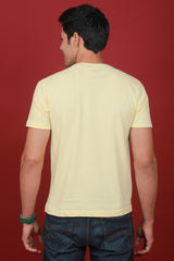 Men's Light Yellow Printed Single Jersey Round Neck T-shirt