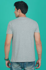 Men's Grey Printed Single Jersey Round Neck T-shirt