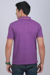 Men's Purple Pique Polo Tipping Collar T-shirt