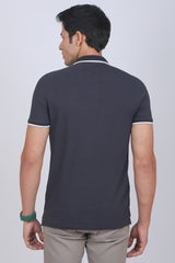 Men's Navy Lycra Pique Polo Tipping Collar T-shirt