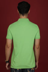 Men's Light Green Enzyme Wash Pique Polo T-shirt