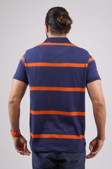 Men's Navy/Orange Striped single jersy polo t-shirt