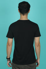 Men's Black Pima Cotton Single Jersey Henley Neck T-shirt with Logo