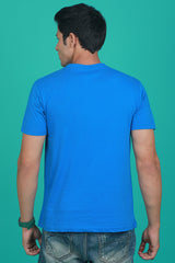 Men's Blue Printed Single Jersey Round Neck T-shirt