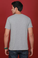 Men's Grey Melange Printed Single Jersey Round Neck T-shirt