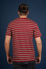 Men's Maroon/Parrot Green striped round neck t-shirt