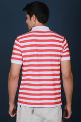 Men's Red/White Striped Pique Polo T-shirt