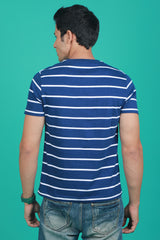 Men's Blue/White Striped Round Neck T-shirt