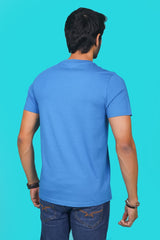 Men's Blue Saphire Pima Cotton Single Jersey Round Neck T-shirt with Digital Print
