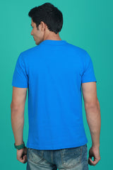 Men's Blue Printed Single Jersey Round Neck T-shirt