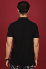 Men's Black Enzyme Wash Pique Polo T-shirt