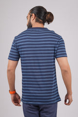 Men's Light Blue/Navy striped round neck t-shirt