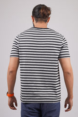 Men's Grey/Black striped round neck t-shirt