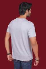 Men's Grey Melange Pima Cotton Single Jersey Round Neck T-shirt with Digital Print