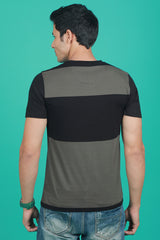 Men's Navy/Green Striped Round Neck T-shirt