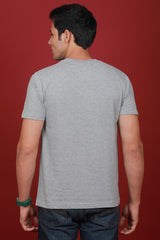 Men's Grey Printed Single Jersey Round Neck T-shirt