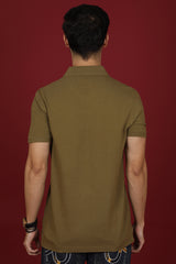 Men's Olive Green Enzyme Wash Pique Polo T-shirt