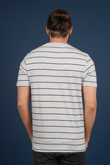 Men's Grey Melange/Navy striped round neck t-shirt