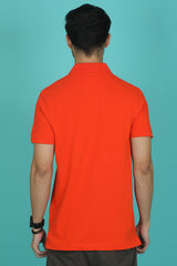 Men's Dark Orange Enzyme Wash Pique Polo T-shirt