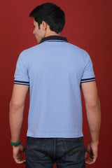 Men's  Blue Core Pique Polo T-shirt with Logo Embroidery