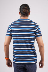 Men's White/Navy/Blue striped round neck t-shirt