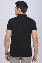 Men's Black Core Pique Polo T-shirt with Logo Embroidery