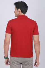 Men's  Red Core Pique Polo T-shirt with Logo Embroidery