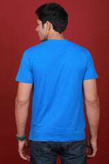 Men's Blue Printed Single Jersey Round Neck T-shirt