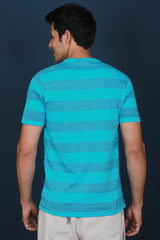 Men's Blue Single Jersey Printed Round Neck T-shirt