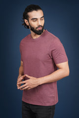 Men's Burgandy Melange round neck t-shirt