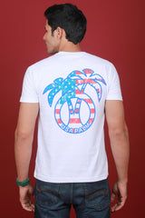 Men's White Single Jersey Printed Round Neck T-shirt With Pocket