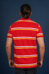 Men's Red/White/Yellow Striped single jersey polo t-shirt