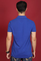 Men's Blue Enzyme Wash Pique Polo T-shirt