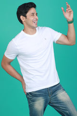 Men's White OE  Round Neck T-shirt with Logo