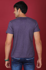 Men's Purple Melange Single Jersey Henley Neck T-shirt