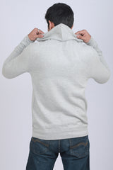 Men's Grey Melange Hooded Jacket