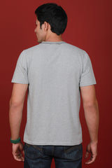 Men's Grey Melange Single Jersey Printed Round Neck T-shirt