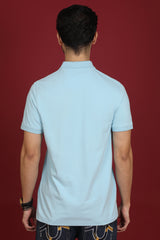 Men's Light Blue Enzyme Wash Pique Polo T-shirt