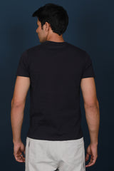 Men's Black Printed Single Jersey Round Neck T-shirt